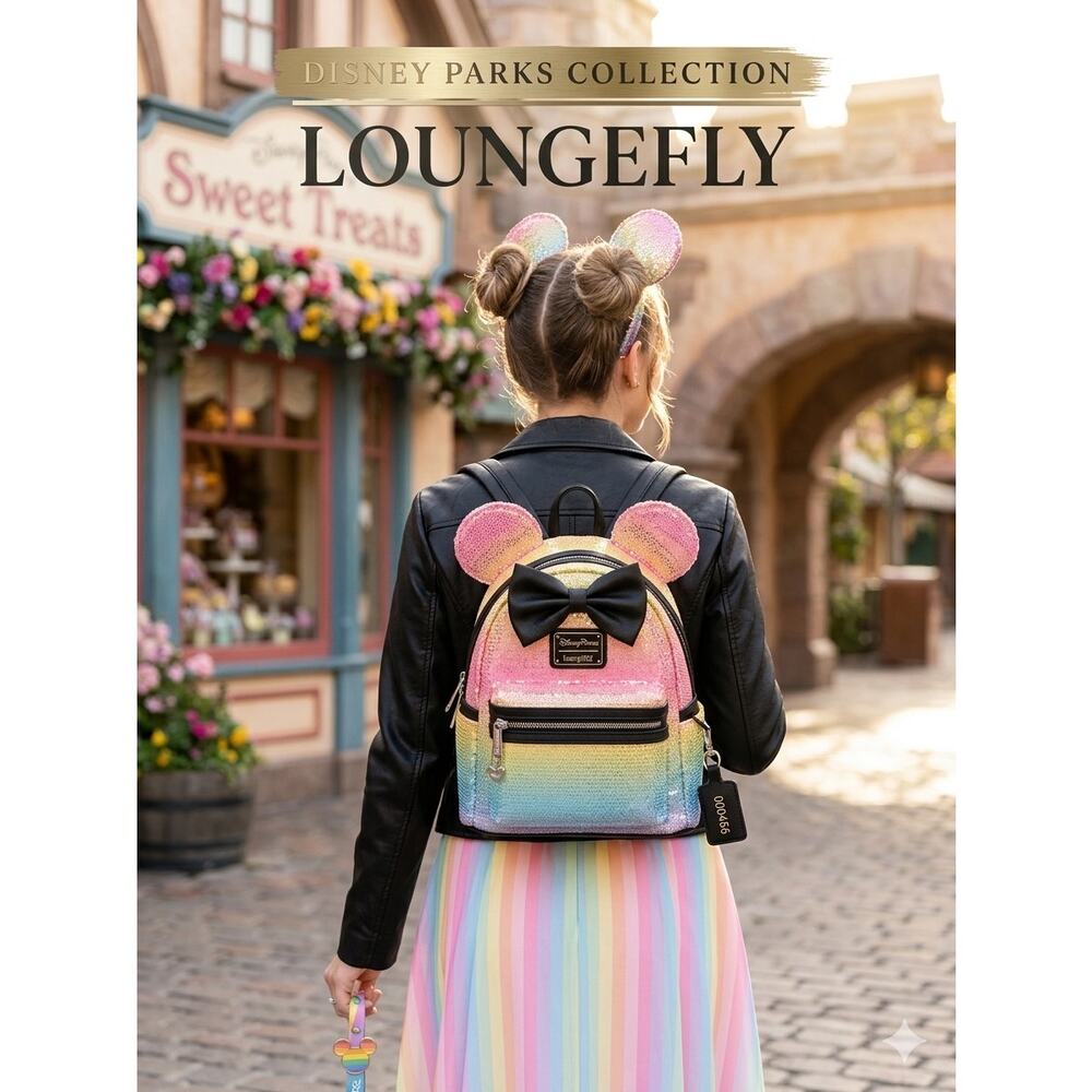 Disney Parks Loungefly Minnie Mouse Rainbow Ombre Sequined Mini Backpack
